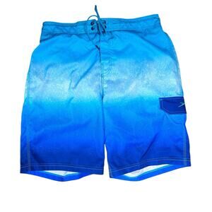 Speedo Men's 100% Polyester Teal Blue Ombre Swim Trunks Board Shorts Size Large
